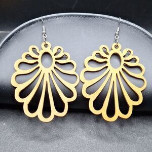 Hand carved wood flower earrings large jewelry